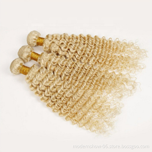 Virgin cuticle aligned deep curly blond 613 human hair extension